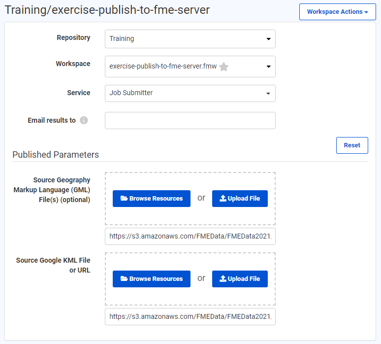 Run Workspace page filled out